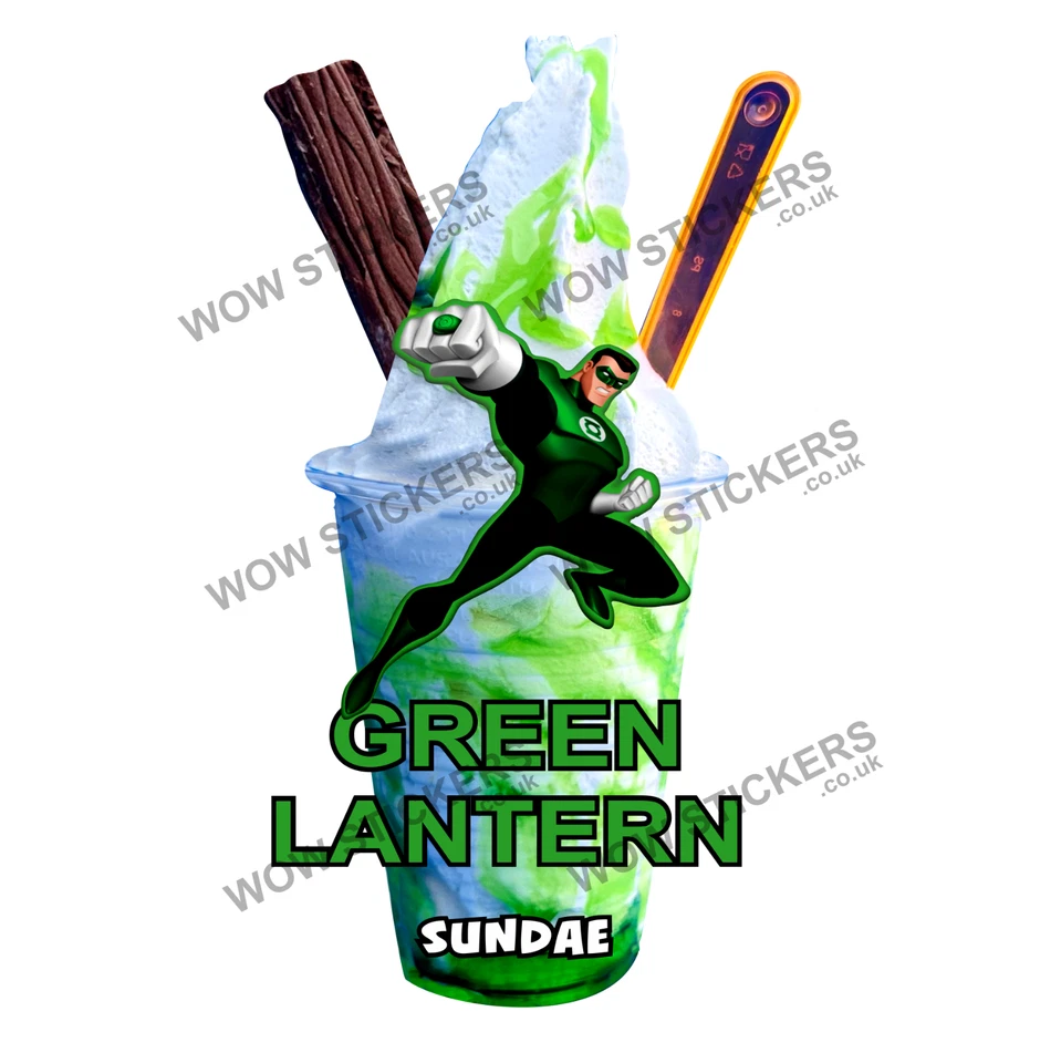 WOW Ice cream van sticker Green Lantern Whippy sundae sauce trailer shop decals
