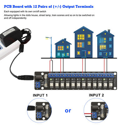 Evemodel 3V-24V DC Power Distribution Module 12 Channel Individual Switches