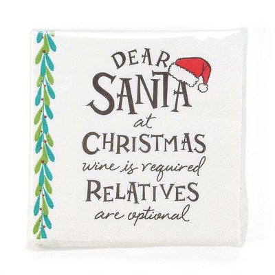 ''Dear Santa~Wine, Relatives'' Christmas Paper Cocktail Napkins~5''x5 ~pkg of 20~ 
