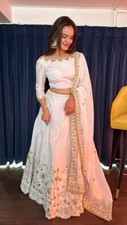 WHITE HEAVY SLUB SILK LEHENGA CHOLI WITH DUPATTA FOR WEDDING AND PARTY