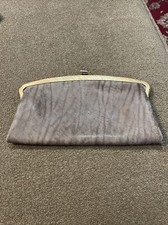 Vintage LOEWE SA clutch Purse Clasp Entry Soft Grey Leather TD