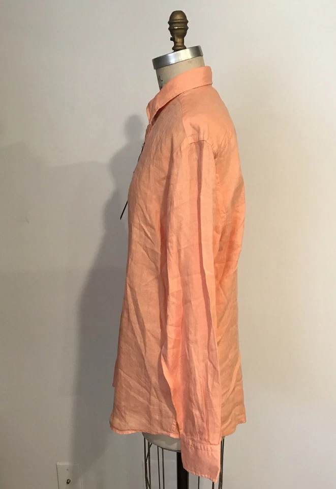 NUEVO CON ETIQUETAS Camisa Mossimo Dutti Para Hombres Rosa Salmón Calce Ajustado 100% Lino L/S Talla L Foto 2 de 4