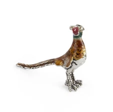 Saturno  Silver and Enamel Pheasant- Fully Hallmarked Sterling Silver