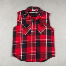Vintage FiveBrother Flannel Vest Mens L Red Plaid Sleeveless USA Made