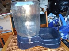 Automatic Gravity Pet Waterer Dispenser Bowl w/ Clear Reservoir, Blue Plastic