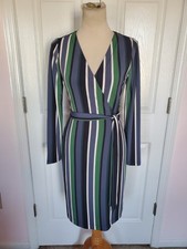 Ann Taylor Women's Long Sleeve,  Green/White/Black Striped Dress (size S)