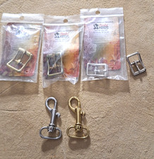 4 NEW TANDY STRAP BUCKLES 2 3/8" NICKLE PLATE 2 1/2" BRASS PLATE 2 SMALL SNAPS
