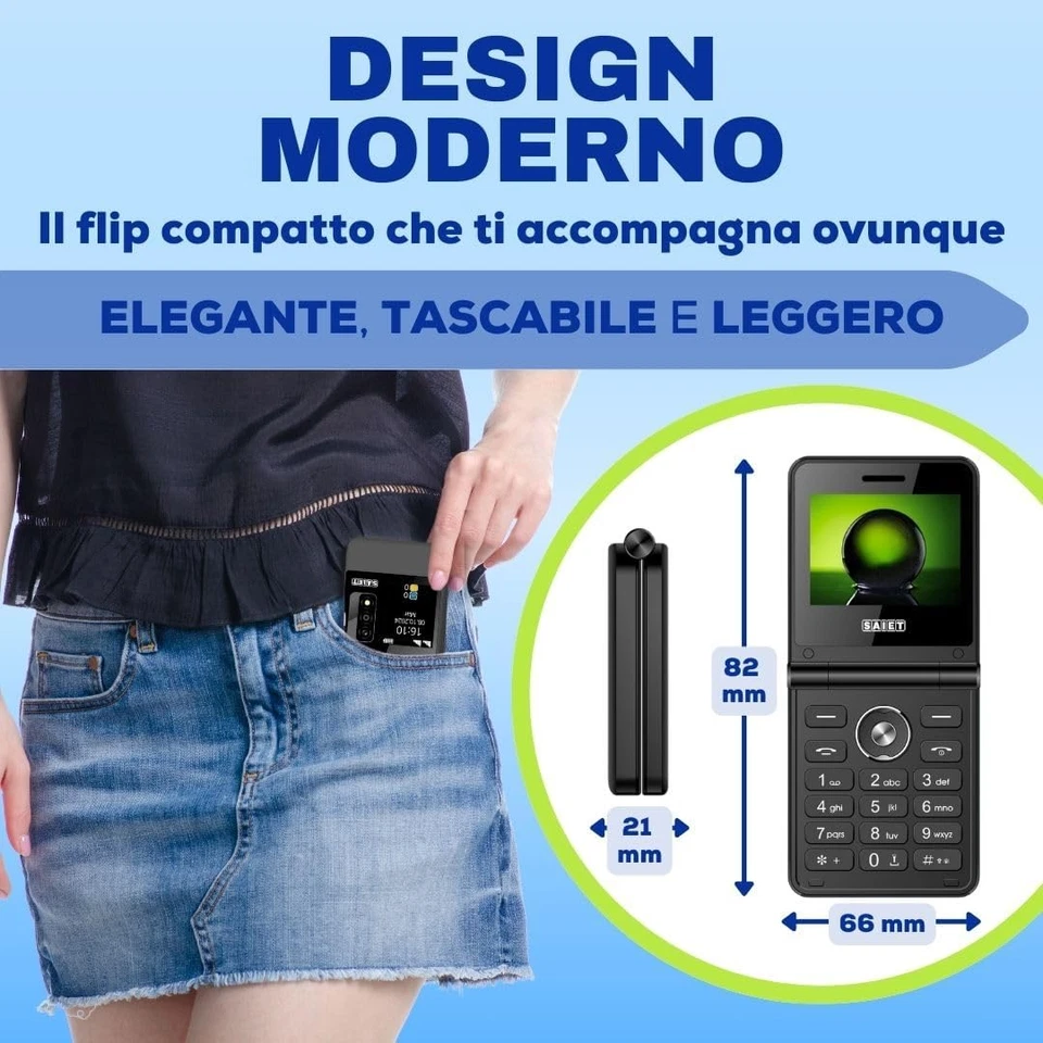 Be Flip Telefono 4G Compatto E Funzionale, Dual SIM Con Doppio Display a Colori - Immagine 2 di 4