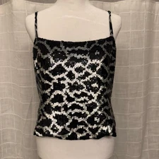 Carlisle 100% Silk Black White Sequin Cami Top Women’s Sleeveless Tank