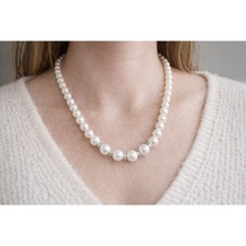 Faux Pearl Necklace Graduated Rhinestone Spacer Bridal Wedding Jewelry