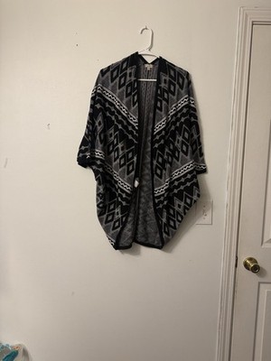 Cirque Du Papillon Women's Black Gray Geometric Open-Knit Cardigan Sweater S/M 