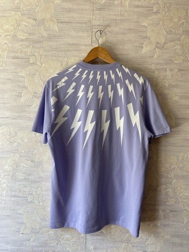 NEIL BARRETT FAIR-ISLE THUNDERBOLT T-SHIRT LILAC SIZE MEDIUM - Picture 2 of 8