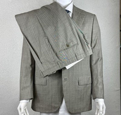 NWT Cesare Attolini 2PC Grayish-Beige & Tan Pinstripe 52IT 42US R 150 s Wool