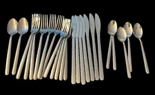 26 Piece Set Stainless Steel Hammered Flatware Knives Forks Spoons MCM Textured