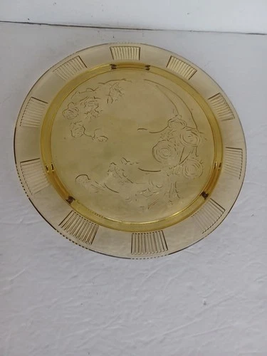 Federal Glass AMBER Cabbage Rose DEPRESSION 11"Footed Cake Plate FREE SHIPPING