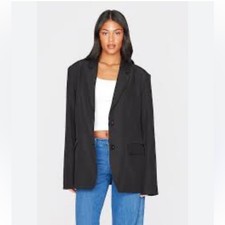 PrettyLittleThing Black Oversized Drapey Button Detail Blazer, US Size 2
