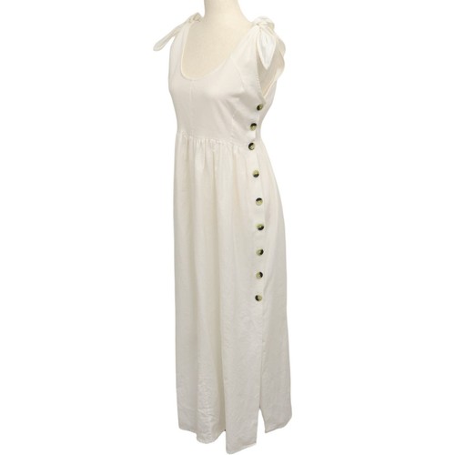 Neu mit Etikett Asos Maxikleid Leinenmischung 4 weiß Seitenknöpfe Schulterbindung Strand Prärie - Bild 1 von 15
