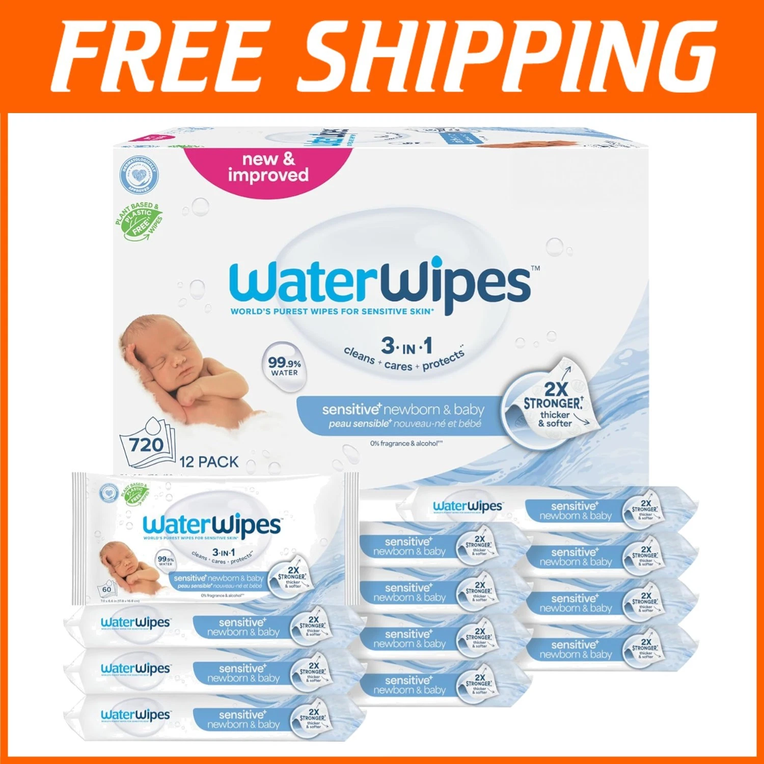Sensitive+ Newborn & Baby Wipes, 99.9% Water-`
Opens in a new window or tab