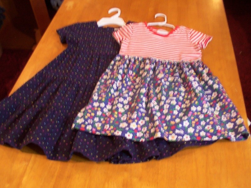 Hanna Andersson Sz 110(5) Dresses:  Navy Rainbow Dot & Hotchpotch Stripe Floral