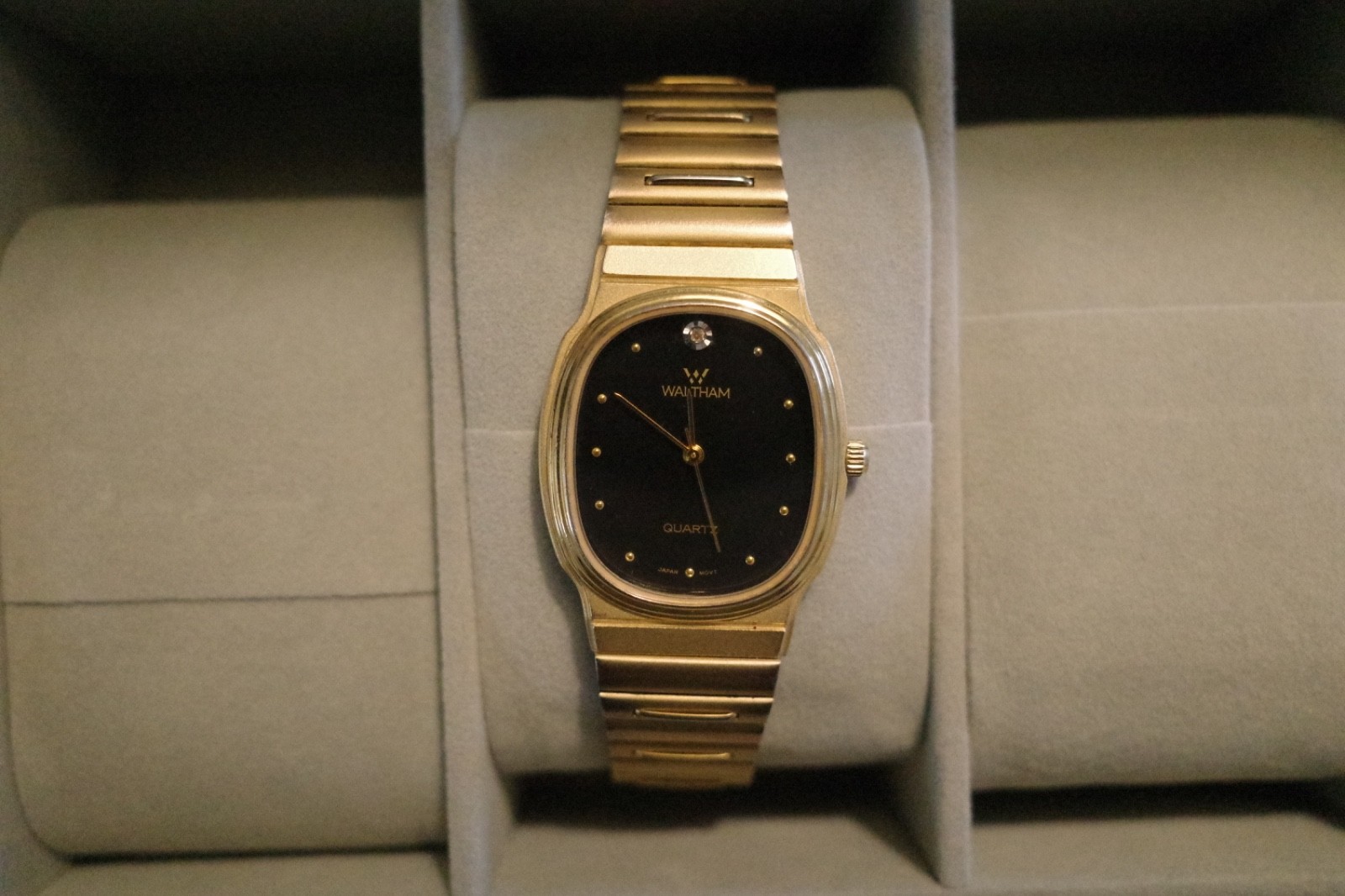 Vintage Waltham Gold Diamond Mens Ellipse Quartz Watch Japan New Battery