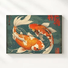 Yin-Yang Koi Fish Canvas Traditional Japanese Calligraphy & Harmony Art Wall Art