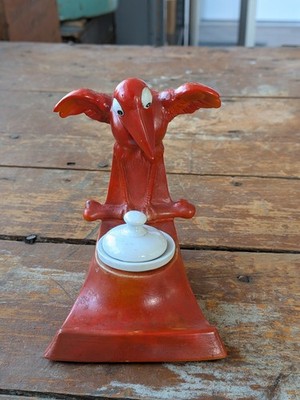 ***RARE*** Schafer Vater Vintage Halloween Red Crow w/Large Bone Ink Well Stand 