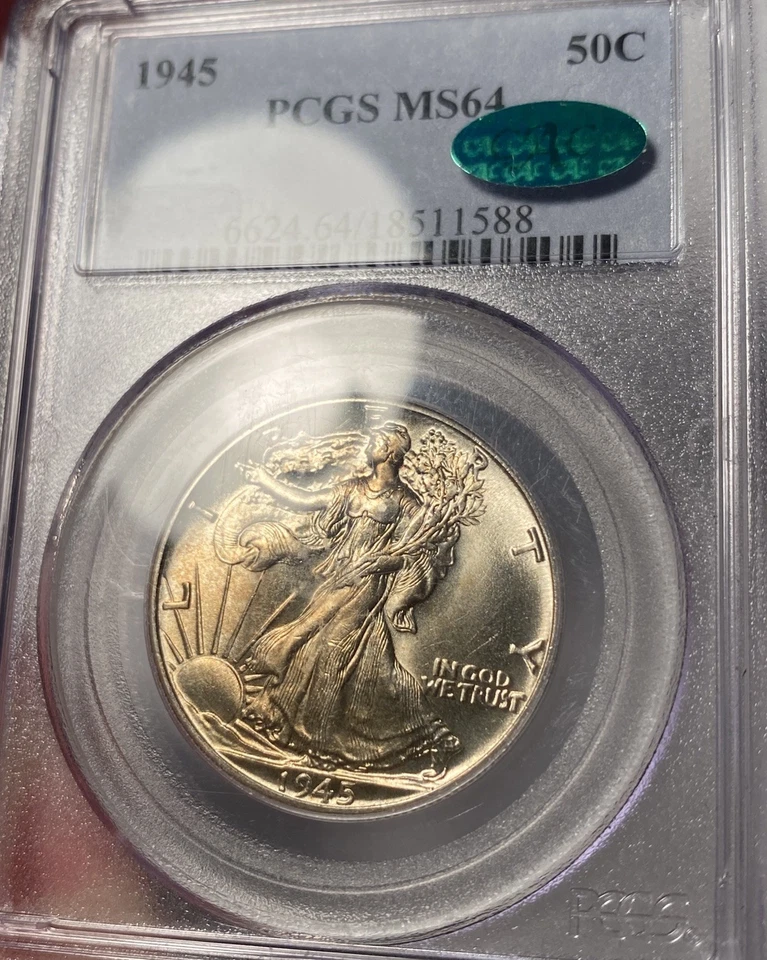 Medio dólar Walking Liberty 1945 graduación profesional MS64 CAC