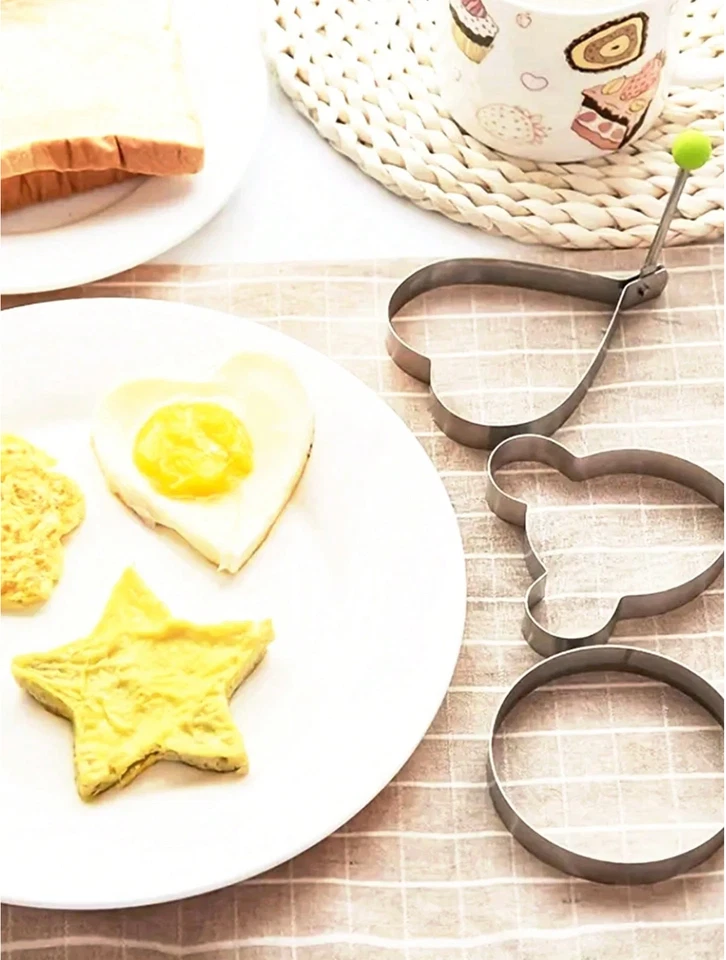 Conjunto de molde de anel de panqueca de ovo de aço inoxidável 5 peças antiaderente conjunto de 5 peças - Imagem 3 de 4