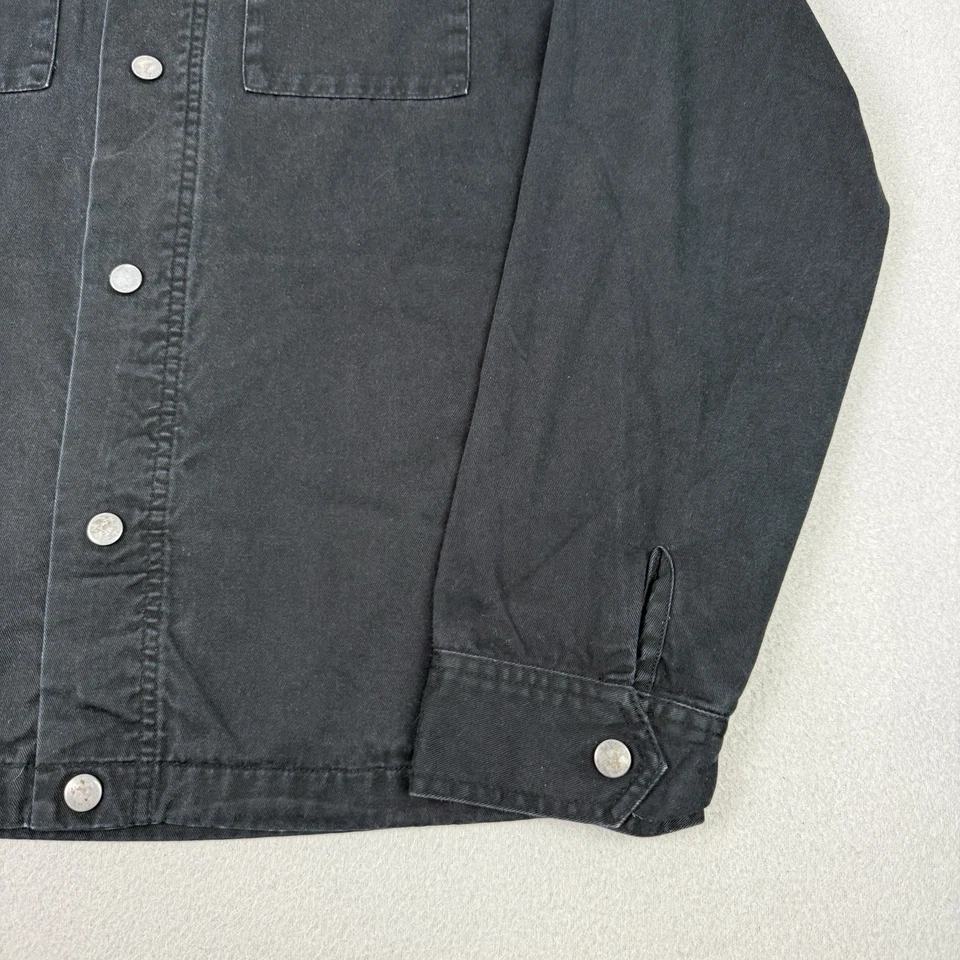 Oakley Jacket Mens Small Black Denim Trucker Flannel Lined Work Utility Pockets - Image 3 of 4