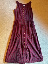 Vintage J Peterman Red Plaid Sleeveless Tank Sun Dress Women 10 Made in USA