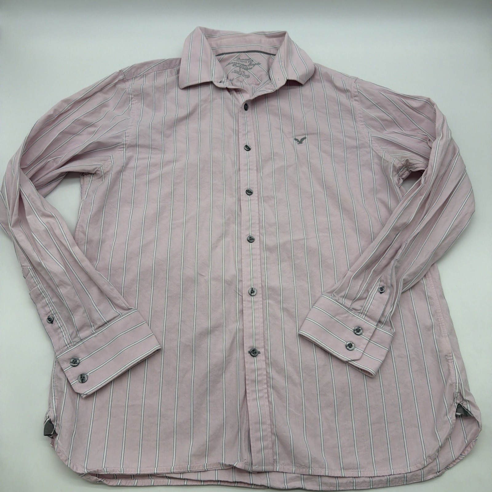 American Eagle Oulfitters Premium VTG Button Up Shirt Men L Striped Pink .#43913