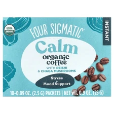Instant Organic Coffee with Reishi & Chaga Mushrooms, Calm, Medium Roast, 10