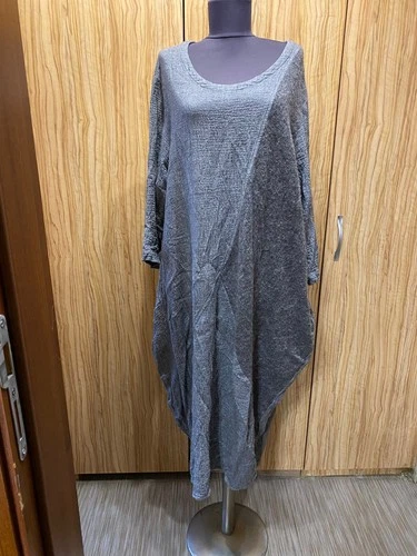 GRIZAS GREY VISCOSE AND WOOL CRINKLED BUBBLE BALLOON MAXI DRESS-XXL