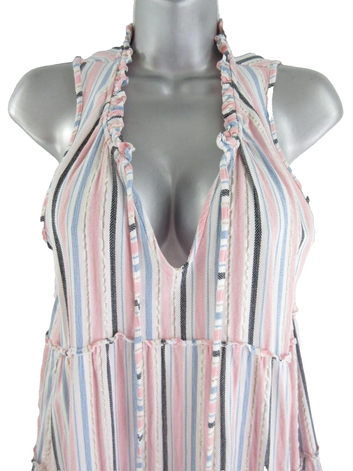 Vestido Blue Island Acampanado Mujer M Rosa Rayas Nivel Cottagecore Niveles Campesino Boho Foto 4 de 4