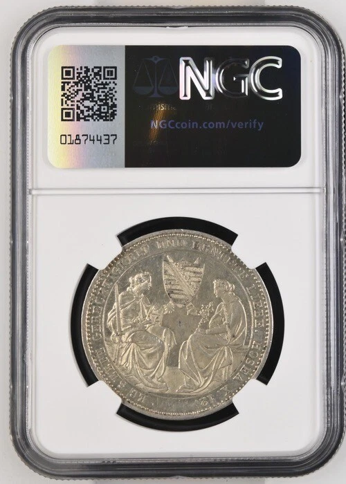 German States Saxony Thaler 1854-F Death of King Friedrich August II NGC AU58 - Image 2 of 2