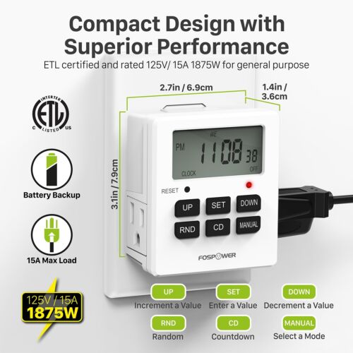 7Day Digital Electric Programmable Kitchen Wall Timer Switch Dual Outlet Plug - Picture 2 of 8