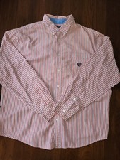 Chaps Men's Size XL Button Down Red  & Blue Stripe Longsleeve Casual Dress Shirt
