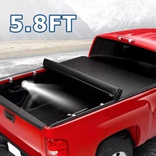 Soft Roll Up 5.8 FT Bed Tonneau Cover For 07-24 GMC Sierra Chevy Silverado 1500