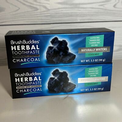 Brush Buddies Herbal 2 Pack Toothpaste Charcoal Cool Mint No Fluoride Whitening!