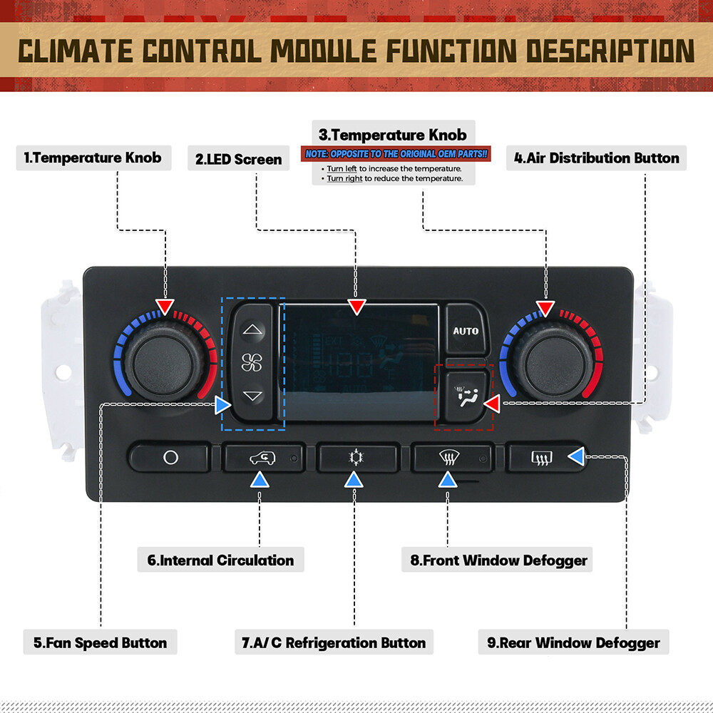 Heater A/C Control Switch Panel Module Without Rear Window Defogger Fits For 1996-2002 Chevy GMC Pickup Truck Replaces 9378815 599-007 16238895