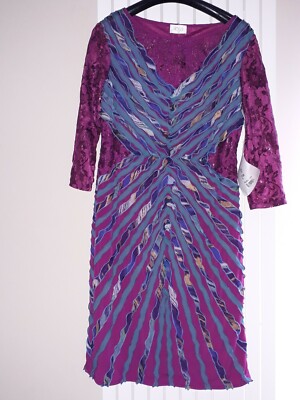 LIBRA Designer Hot Pknk Purple Ribbon Body Con Dress Size RRp  £290 UK