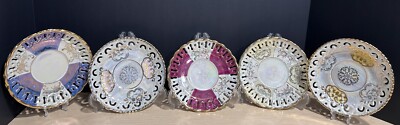 Rare Royal Crown Plates Reticulated Edges Multi Color Set Of 5 Lusterware number