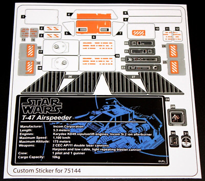 Custom Aufkleber Sticker Bogen für 75144 Replacement Sticker Sheet for 75144