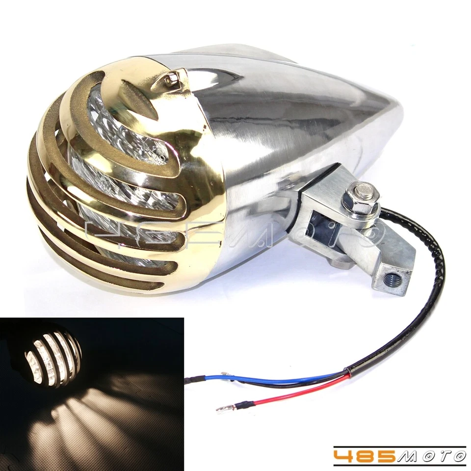 Brass Motorcycle 4.5 in Headlight Lamp Finned Grill Cover For Harley Choppers - Image 4 of 4