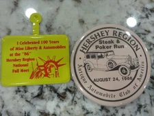 1986 AACA Hershey Region Poker Run Pinback &  Fold Over Badge Pin  LOOK