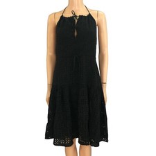 J Crew Anguilla Eyelet Dress Size 18 Halter Neck Black Fit And Flare Beachy Boho