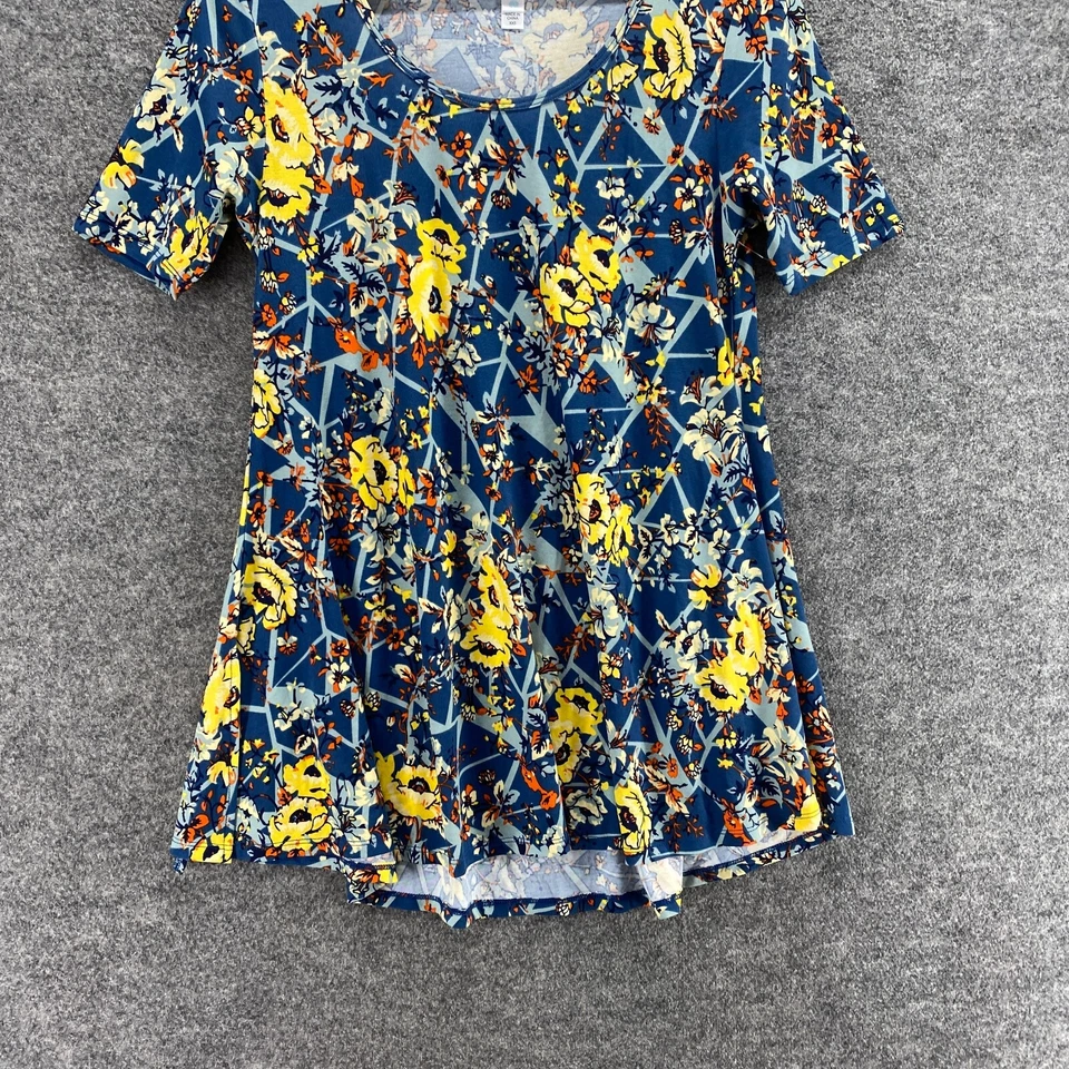 Camiseta LulaRoe Mujer 2XS Azul Floral Manga Corta Pullover Cuello Redondo Informal Foto 4 de 4