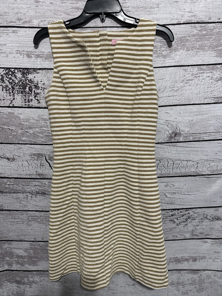 Lilly Pulitzer Brielle Gold Sparkle White Striped Midi Sleeveless Dress Size S Lilly Pulitzer Brielle Gold Sparkle White Striped Midi Sleeveless Dress Size S