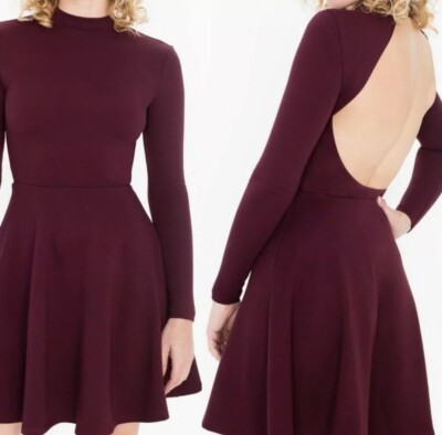 american apparel violette skater dress NWT American Apparel Maroon Violette Skater Dress Back XS Open Back Black