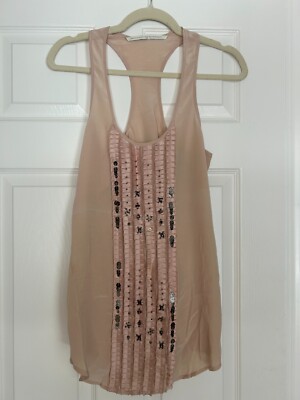 Twelfth Street by Cynthia Vincent Silk Embellished Racerback Tank Top